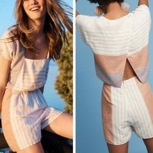 Anthropologie Elevenses Linen Blend Striped Romper